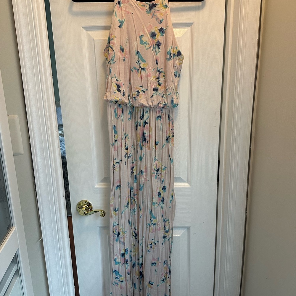 Lush Floral Sleeveless Maxi Dress - Cream and Blue